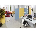 Cloison START UP - Bois antibactérien - L 120 x H 160 cm - Cadre coloris aluminium / Sable - avec Pieds fixes couleur aluminium