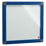Information board, coloured frame, hinged door, H 71 x W 74 cm, for 6 sheets
