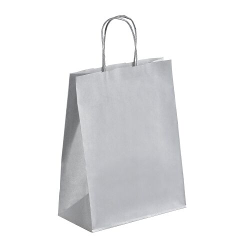 Bolsa de papel kraft asas trenzadas plata 30 x 23 x 12 cm - Caja de 50