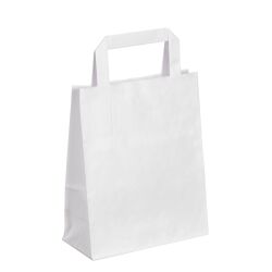 Sac kraft blanc poignées plates 22 x 18 x 8 cm - Carton de 50