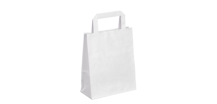 Sac kraft blanc poignées plates 22 x 18 x 8 cm - Carton de 50