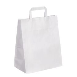 Sac kraft blanc poignées plates 32 x 26 x 14 cm - Carton de 50