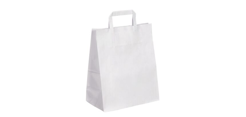 Sac kraft blanc poignées plates 32 x 26 x 14 cm - Carton de 50