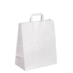 Sac kraft blanc poignées plates 40 x 32 x 15 cm - Carton de 50