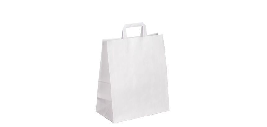 Sac kraft blanc poignées plates 40 x 32 x 15 cm - Carton de 50