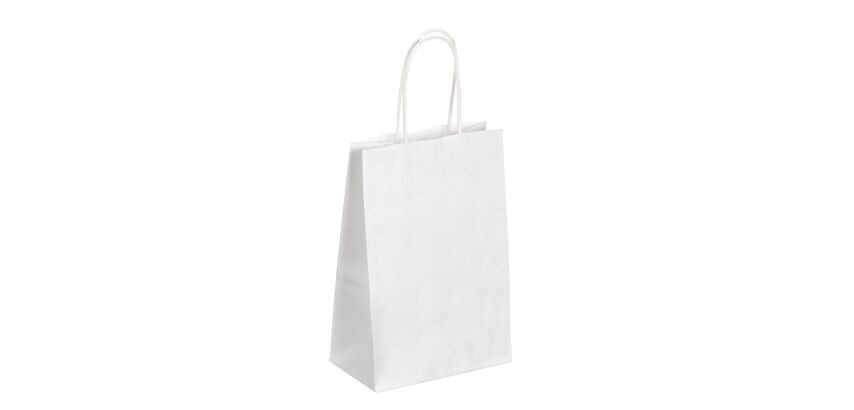 Sac kraft blanc poignées torsadées 21 x 14 x 8 cm - Carton de 50