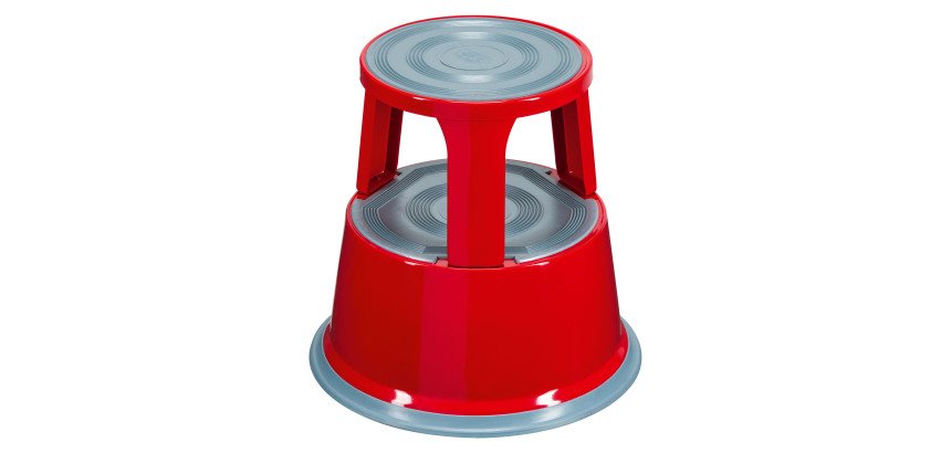 Tabouret marchepied roulant métal 2 marches - rouge