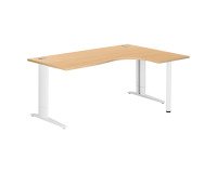 Bureau compact hêtre réglable en hauteur L 180 cm retour à droite piètement L métal Plus Essens