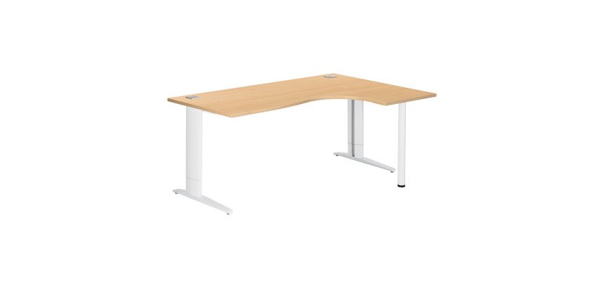 Scrivania excellens faggio 180 cm con angolare integrato destro e gambe regolabili bianche
