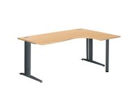 Bureau compact hêtre réglable en hauteur L 180 cm retour à droite piètement L métal Plus Essens