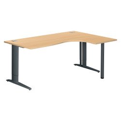 Bureau compact hêtre réglable en hauteur L 180 cm retour à droite piètement L métal Plus Essens