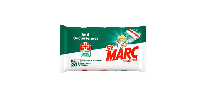 Serpillère St Marc jetable antibactérien - paquet de 20