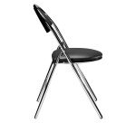 Chaise pliante vinyle noire piètement chromé