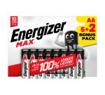 Blister de 6 piles + 2 offertes LR6 Energizer Max