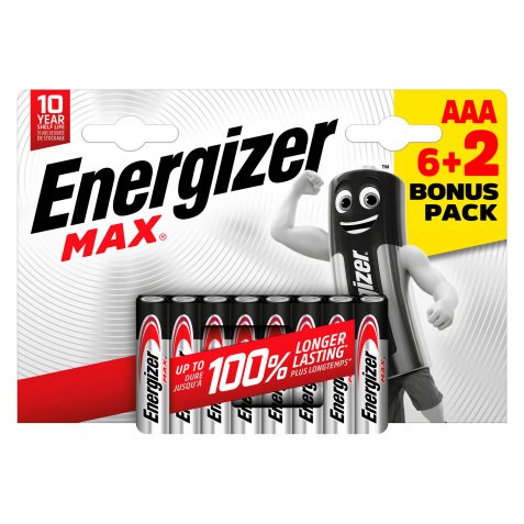 Blister de 6 piles + 2 offertes LR3 Energizer Max