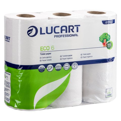 Papel higiénico de doble capa Lucart Eco 6 - 96 rollos de 200 hojas