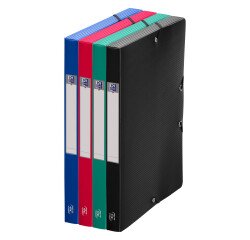 Chemise box plastique Oxford 24 x 32 cm dos 2,5 cm couleurs classiques assorties