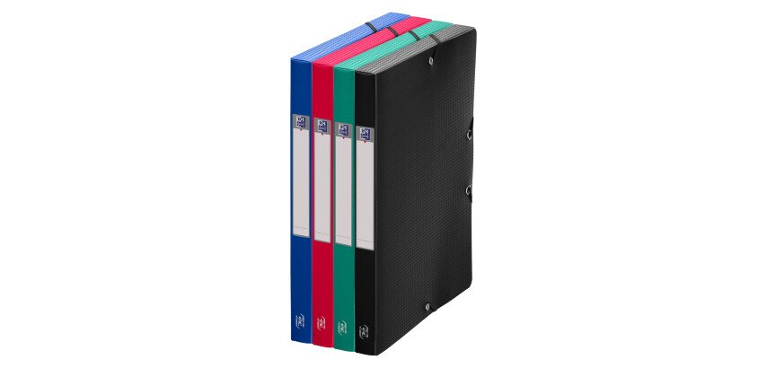 Chemise box plastique Oxford 24 x 32 cm dos 2,5 cm couleurs classiques assorties