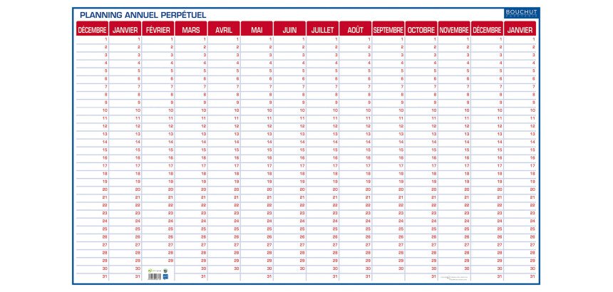 Planning perpétuel annuel - Effaçable à sec - 60 x 99 cm