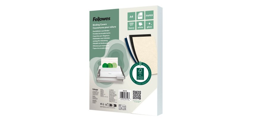 Couverture de reliure carton 250 g Fellowes blanche - Paquet de 100