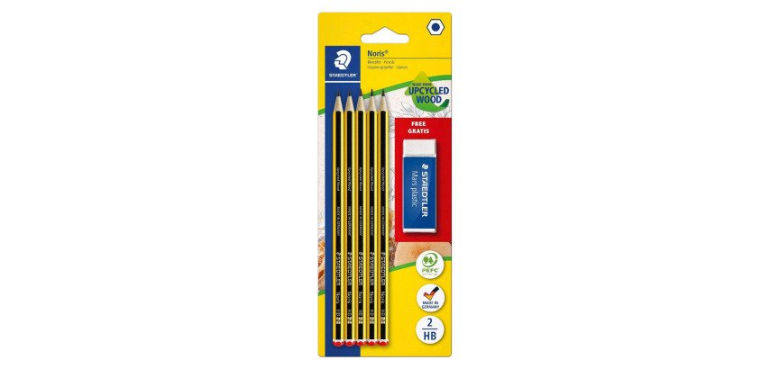 Pack de 5 crayons à papier Staedtler Noris HB + 1 gomme offerte
