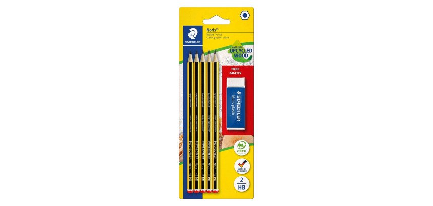 Pack de 5 crayons à papier Staedtler Noris HB + 1 gomme offerte