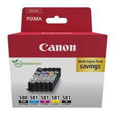 Canon PGI 580 + PGI 581 + CLI 581 Pack 5 cartuchos originales 2 negros + 3 colores (250 + 200 + 3 x 250 páginas) 