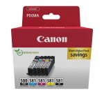 Canon PGI580-PGI581-CLI581 Pack 5 cartouches : 1 noire + 1 noire pigmentée + cartouches couleurs pour imprimante jet d'encre