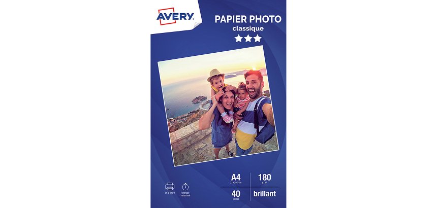 Papier photo jet d'encre Avery A4 180 g - 40 feuilles