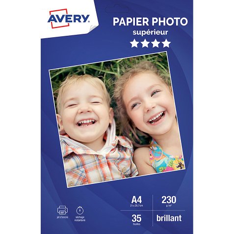 Papier photo brillant Avery A4 230 g - 35 feuilles