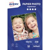 Papier photo brillant Avery 10 x 15 cm 230 g - 50 feuilles