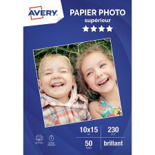 Papier photo brillant Avery 10 x 15 cm 230 g - 50 feuilles