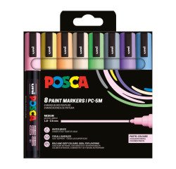 Marqueur Posca PC5M couleurs pastel assorties pointe conique 1,8 à 2,5 mm - ETUI de 8