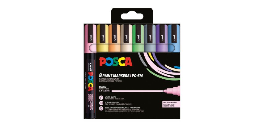 Marqueur Posca PC5M couleurs pastel assorties pointe conique 1,8 à 2,5 mm - Étui de 8