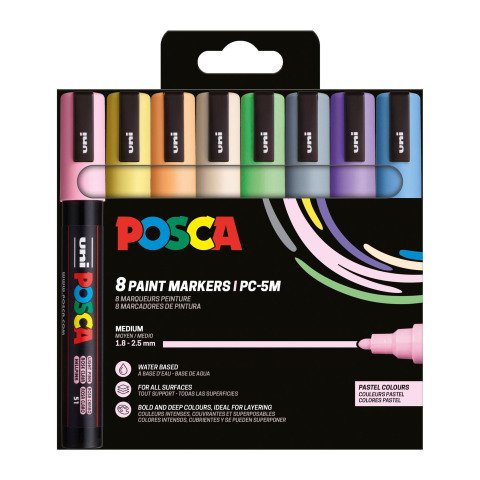 Marcador Posca PC5M colores pastel surtidos, punta cónica 1,8 a 2,5 mm - Estuche de 8