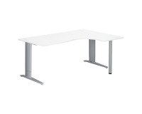 Bureau compact blanc L 180 cm retour à droite piètement L réglable métal Plus Essens