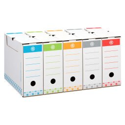 Pack von 10 Archivboxen + 60 Archiv-Schachteln Bruneau 10 cm aus farbig sortierter Wellpappe