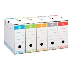 Pack 60 Cajas de archivo 10 cm + 10 contenedores para A4 Surtido