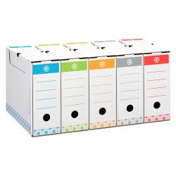 Pack 60 Cajas de archivo 10 cm + 10 contenedores para A4 Surtido