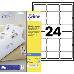 Etiquette timbre 63,5 x 33,9 mm jet d'encre Avery J8159-10 blanche - Boîte de 240
