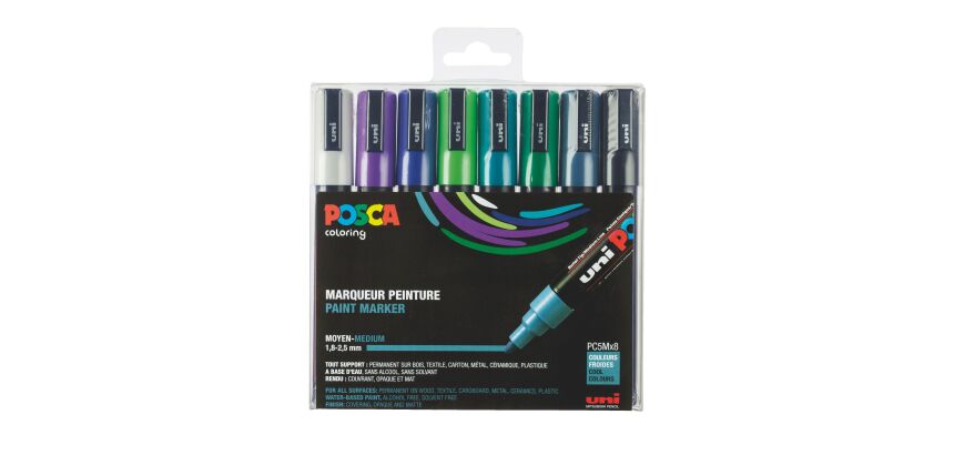 Marqueur Posca couleurs froides assorties pointe cônique 1,8 à 2,5 mm - Boîte de 8