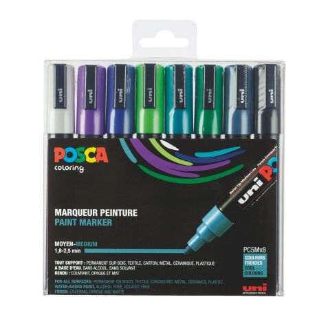 Marker Posca geassorteerde koude kleuren kegelpunt 1,8 tot 2,5 mm - Doos van 8