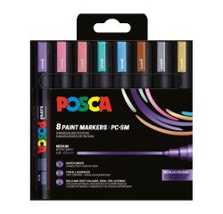 Marcador Posca PC5M colores metálicos surtidos, punta cónica 1,8 a 2,5 mm - Estuche de 8