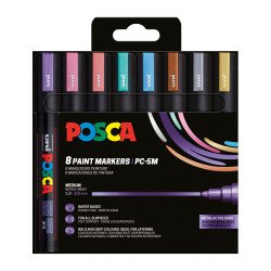 Marqueur Posca PC5M couleurs métallisées assorties pointe conique 1,8 à 2,5 mm - Etui de 8