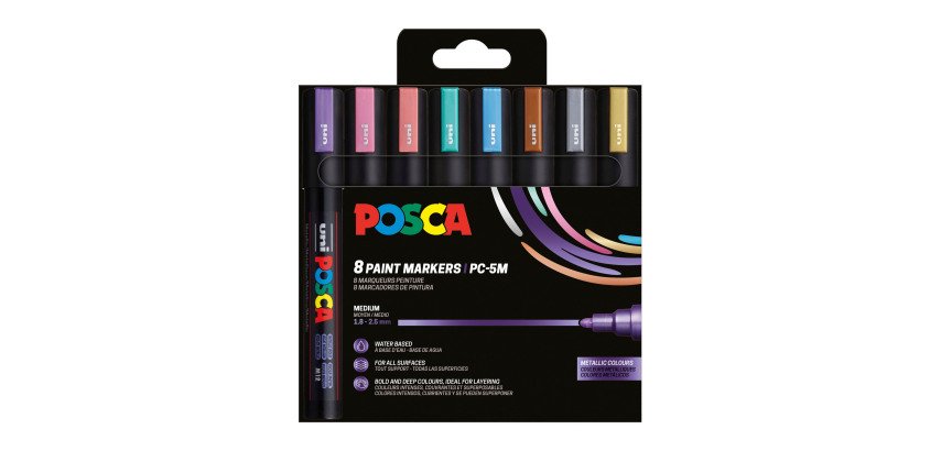 Marqueur Posca PC5M couleurs métallisées assorties pointe conique 1,8 à 2,5 mm - Étui de 8