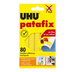 Pâte adhésive Uhu Patafix Original jaune repositionnable - Etui de 80 pastilles