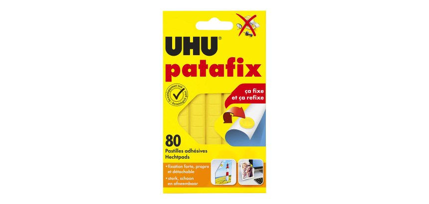 Pâte adhésive Uhu Patafix Original jaune repositionnable - Etui de 80 pastilles