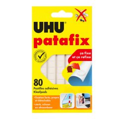 Pâte adhésive Uhu Patafix Original blanche repositionnable - Etui de 80 pastilles