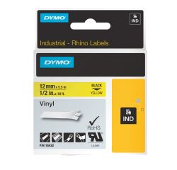 Cinta de vinilo Dymo Rhino negro sobre amarillo 12 mm 18432