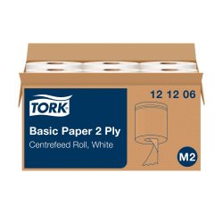 Bobine d'essuyage à dévidage central Tork M2 Wiper 320 blanche - carton de 6